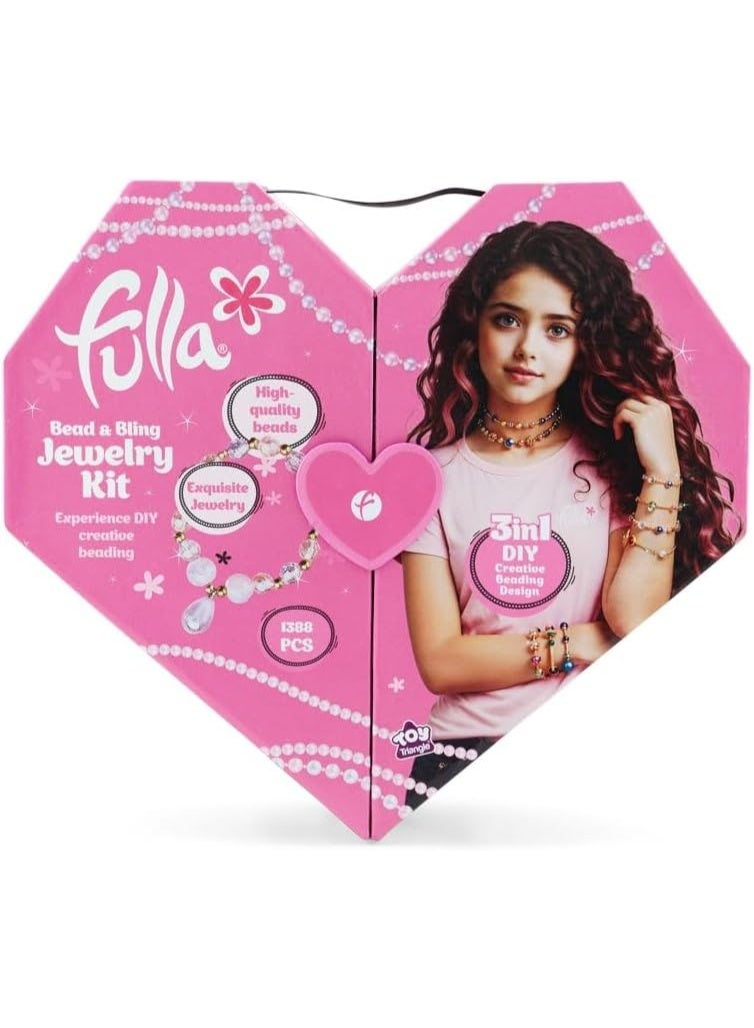 Fulla Bead & Bling 3-in-1 Jewelry Kit with 1388 Colorful Beads, Charms & Strings, DIY Necklace, Bracelet, Hair Accessories Making Set for Girls, Ages 3+, Creative Gift - Image 2